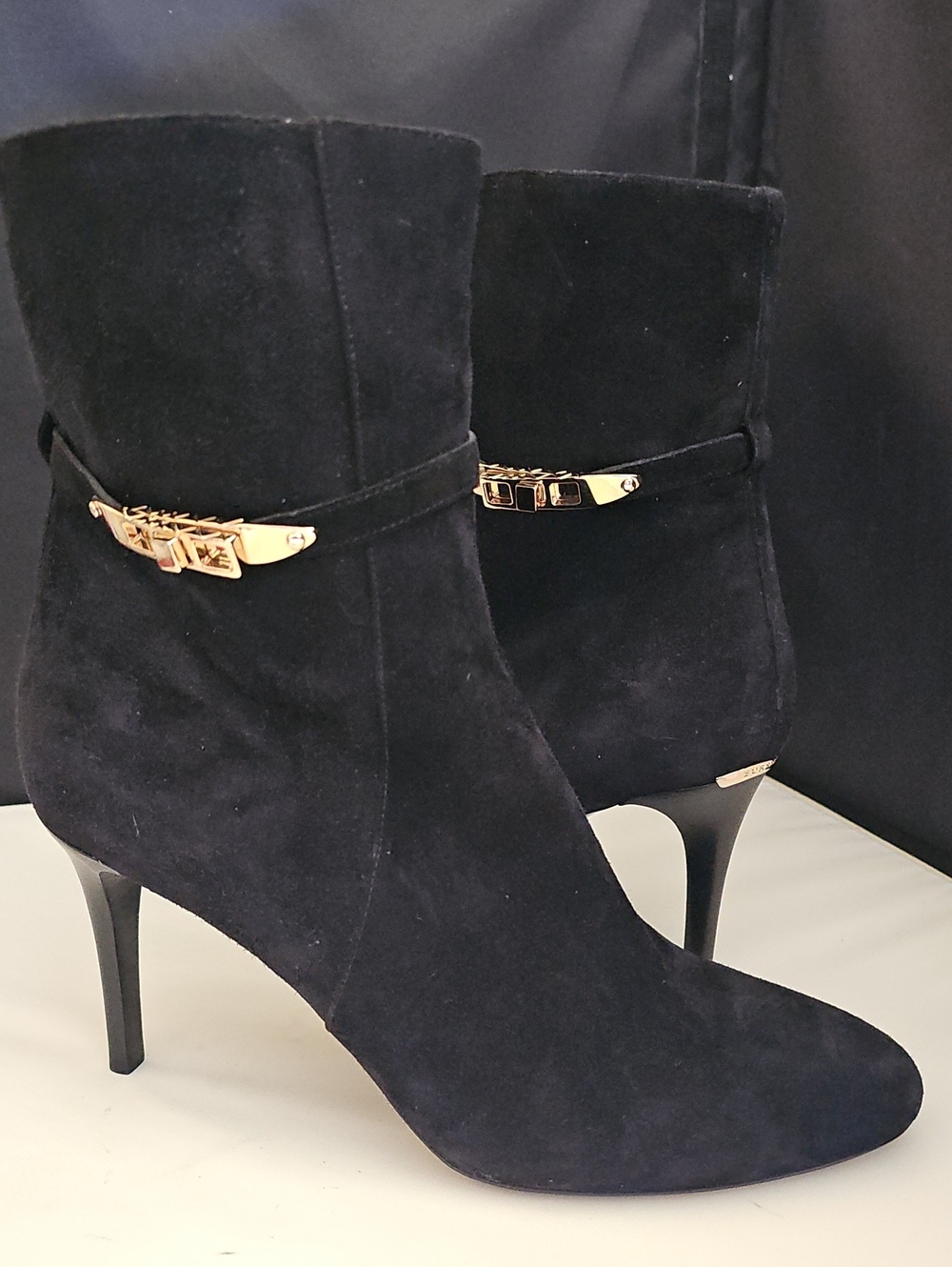 Burberry Black Suede Gold Hardware Stiletto Ankle Boots Size 39.5 Italy
